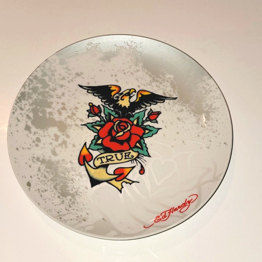 ED HARDY TRUE LOVE ROSE EAGLE TATTOO SPLATTER PLATE